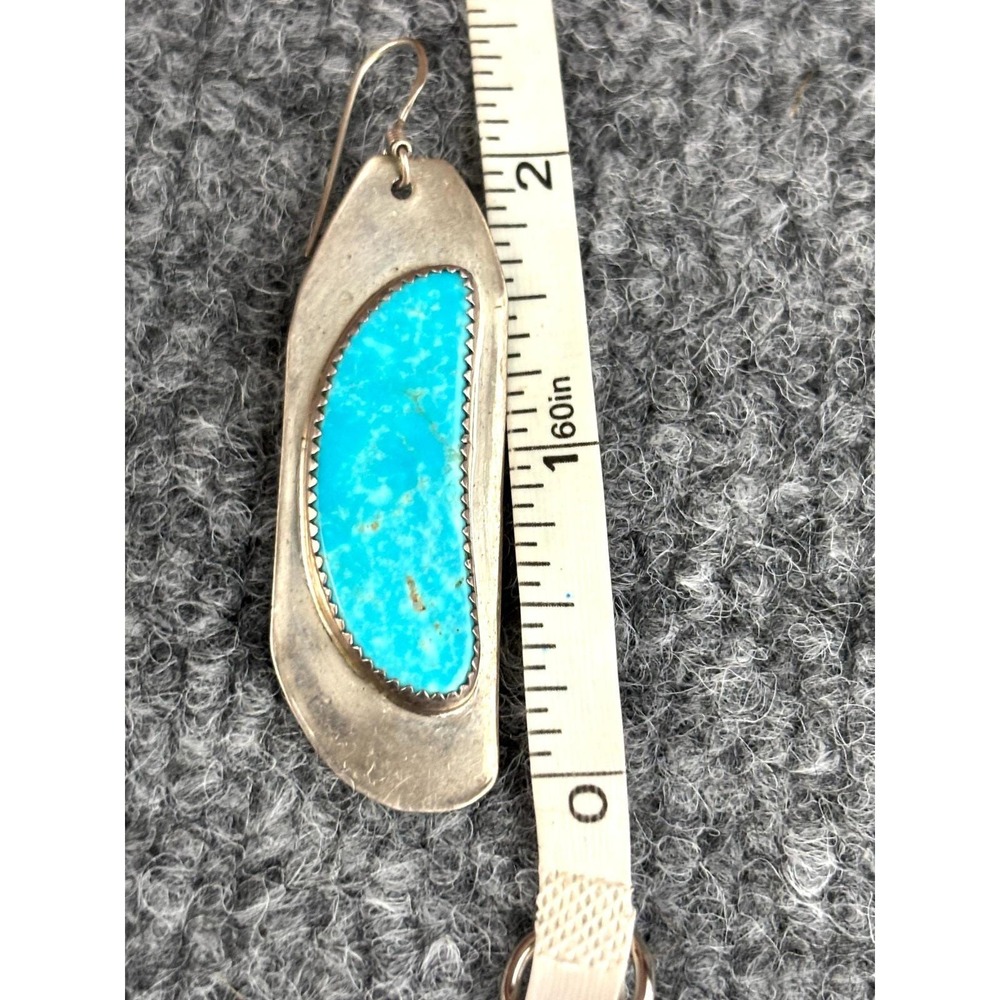 Sterling 925 Turquoise Earrings 13g Signed CB Artisan Southwest Dangle - Picture 7 of 10